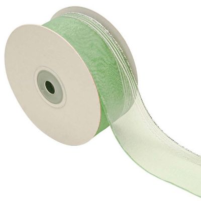 1.5"x25 yards Sage/Silver Organza Pull Bows Gift Ribbon Image 2