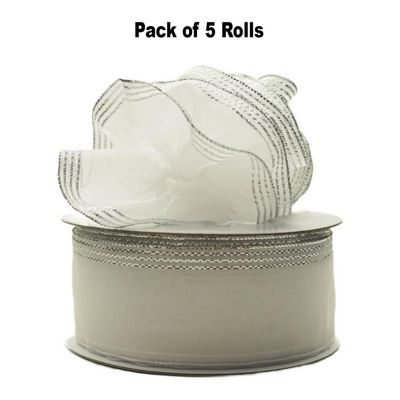 1.5"x25 yards White/Silver Organza Pull Bows Gift Ribbon Image 1