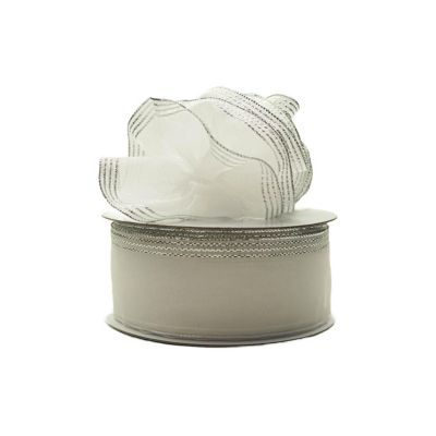 1.5"x25 yards White/Silver Organza Pull Bows Gift Ribbon Image 1
