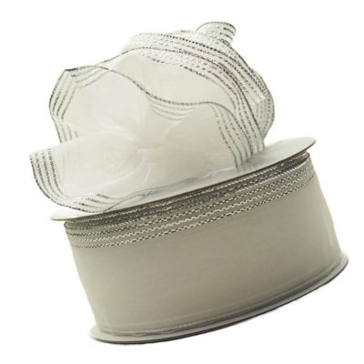 1.5"x25 yards White/Silver Organza Pull Bows Gift Ribbon Image 2