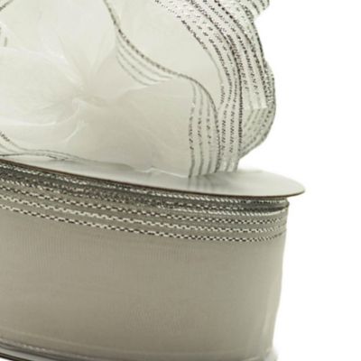 1.5"x25 yards White/Silver Organza Pull Bows Gift Ribbon Image 3