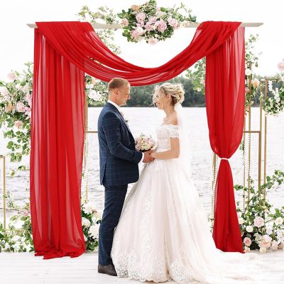 1 Panel 20FT Red Sheer Chiffon Drape for Wedding Arch, Backdrop, Party, and Ceiling Decorations Image 3