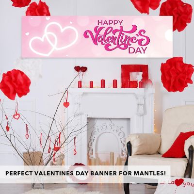 1 PC Valentines Day Banner Neon Hearts Image 1