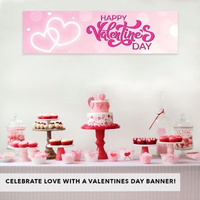 1 PC Valentines Day Banner Neon Hearts Image 1