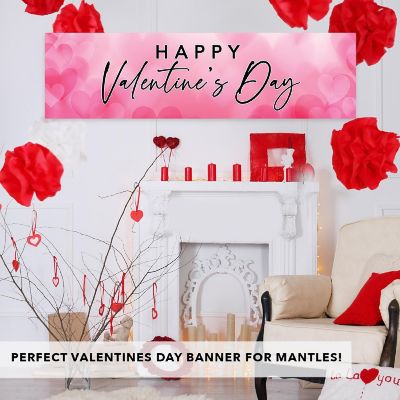 1 PC Valentines Day Banner Pink Hearts Image 1