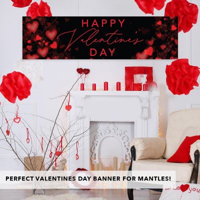 1 PC Valentines Day Banner Red Hearts Image 1