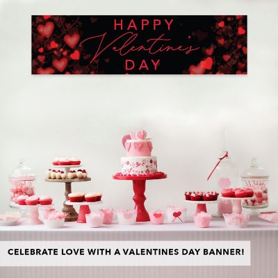 1 PC Valentines Day Banner Red Hearts Image 1