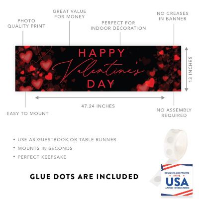 1 PC Valentines Day Banner Red Hearts Image 2
