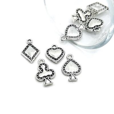 1 Set Silver Playing Card Suit Charms Image 1
