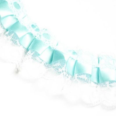 1" x 50 Yards Aqua Ruffled Lace Trim Image 1