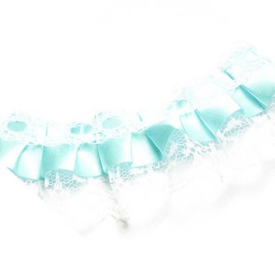 1" x 50 Yards Aqua Ruffled Lace Trim Image 2