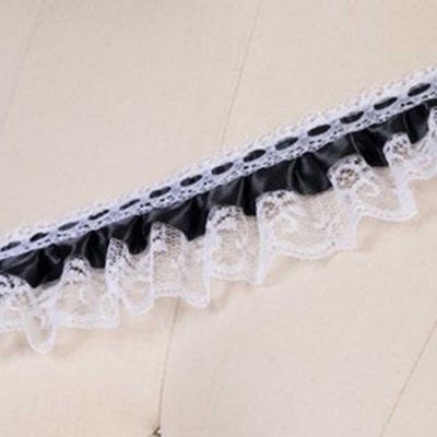 1" x 50 Yards Black Ruffled Lace Trim Image 1