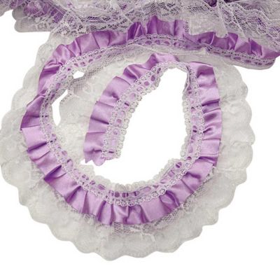 1" x 50 Yards Lavender Ruffled Lace Trim Image 1