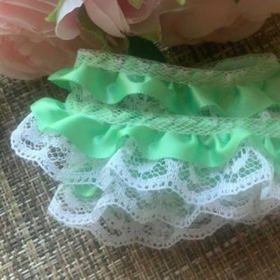 1" x 50 Yards Mint Ruffled Lace Trim Image 1