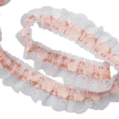 1" x 50 Yards Peach Ruffled Lace Trim Image 1