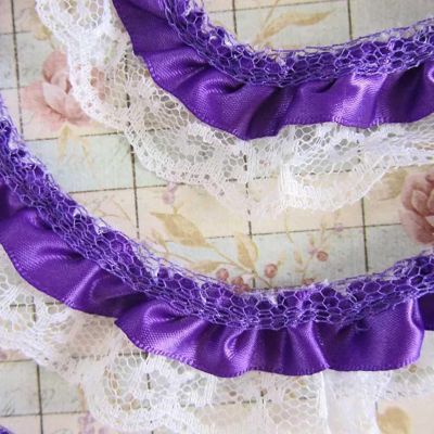 1" x 50 Yards Purple Ruffled Lace Trim Image 1