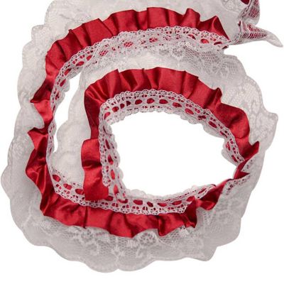 1" x 50 Yards Red Ruffled Lace Trim Image 1
