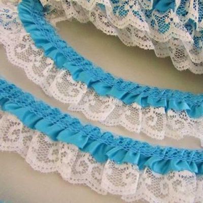 1" x 50 Yards Turquoise Ruffled Lace Trim Image 1