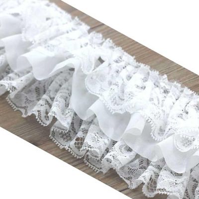1" x 50 Yards White Ruffled Lace Trim Image 1