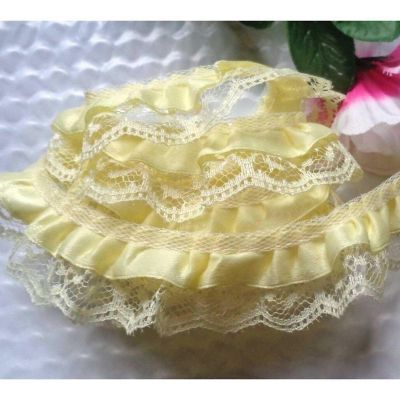 1" x 50 Yards Yellow Ruffled Lace Trim Image 1