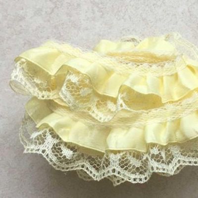 1" x 50 Yards Yellow Ruffled Lace Trim Image 1