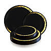 10.25" Black with Gold Moonlight Round Disposable Plastic Dinner Plates (40 Plates) Image 4