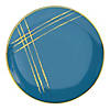 10.25" Blue with Gold Brushstroke Round Disposable Plastic Dinner Plates (40 Plates) Image 1