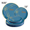 10.25" Blue with Gold Brushstroke Round Disposable Plastic Dinner Plates (40 Plates) Image 4