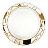 10.25" White with Black and Gold Abstract Squares Pattern Round Disposable Plastic Dinner Plates (120 Plates) Image 1