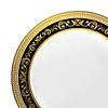 10.25" White with Black and Gold Royal Rim Plastic Dinner Plates (40 Plates) Image 1