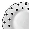 10.25" White with Black Dots Round Blossom Disposable Plastic Dinner Plates (50 Plates) Image 1