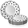 10.25" White with Black Dots Round Blossom Disposable Plastic Dinner Plates (50 Plates) Image 2