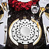 10.25" White with Black Dots Round Blossom Disposable Plastic Dinner Plates (50 Plates) Image 4