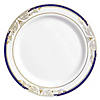 10.25" White with Blue and Gold Harmony Rim Plastic Dinner Plates (40 Plates) Image 1