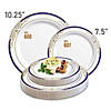 10.25" White with Blue and Gold Harmony Rim Plastic Dinner Plates (40 Plates) Image 3