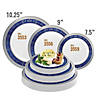 10.25" White with Blue and Silver Royal Rim Plastic Dinner Plates (40 Plates) Image 3