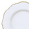 10.25" White with Gold Rim Round Blossom Disposable Plastic Dinner Plates (120 Plates) Image 1