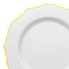10.25" White with Gold Rim Round Blossom Disposable Plastic Dinner Plates (50 Plates) Image 1