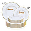 10.25" White with Gold Rim Round Blossom Disposable Plastic Dinner Plates (50 Plates) Image 3