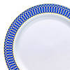 10.25" White with Gold Spiral on Blue Rim Plastic Dinner Plates (40 Plates) Image 1