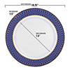 10.25" White with Gold Spiral on Blue Rim Plastic Dinner Plates (40 Plates) Image 2