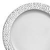 10.25" White with Silver Hammered Rim Round Plastic Dinner Plates (40 Plates) Image 1