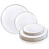10.25" White with Silver Rim Organic Round Disposable Plastic Dinner Plates (40 Plates) Image 4