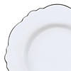 10.25" White with Silver Rim Round Blossom Disposable Plastic Dinner Plates (120 Plates) Image 1