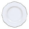 10.25" White with Silver Rim Round Blossom Disposable Plastic Dinner Plates (120 Plates) Image 1