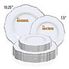 10.25" White with Silver Rim Round Blossom Disposable Plastic Dinner Plates (120 Plates) Image 3