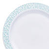 10.25" White with Turquoise Blue and Silver Mosaic Rim Round Plastic Dinner Plates (40 Plates) Image 1