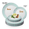 10.25" White with Turquoise Blue and Silver Mosaic Rim Round Plastic Dinner Plates (40 Plates) Image 4