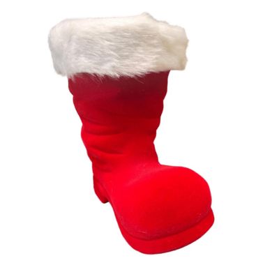 10.5" Red Flocked Boot Holiday Decoration Image 1