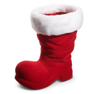 10.5" Red Flocked Boot Holiday Decoration Image 1